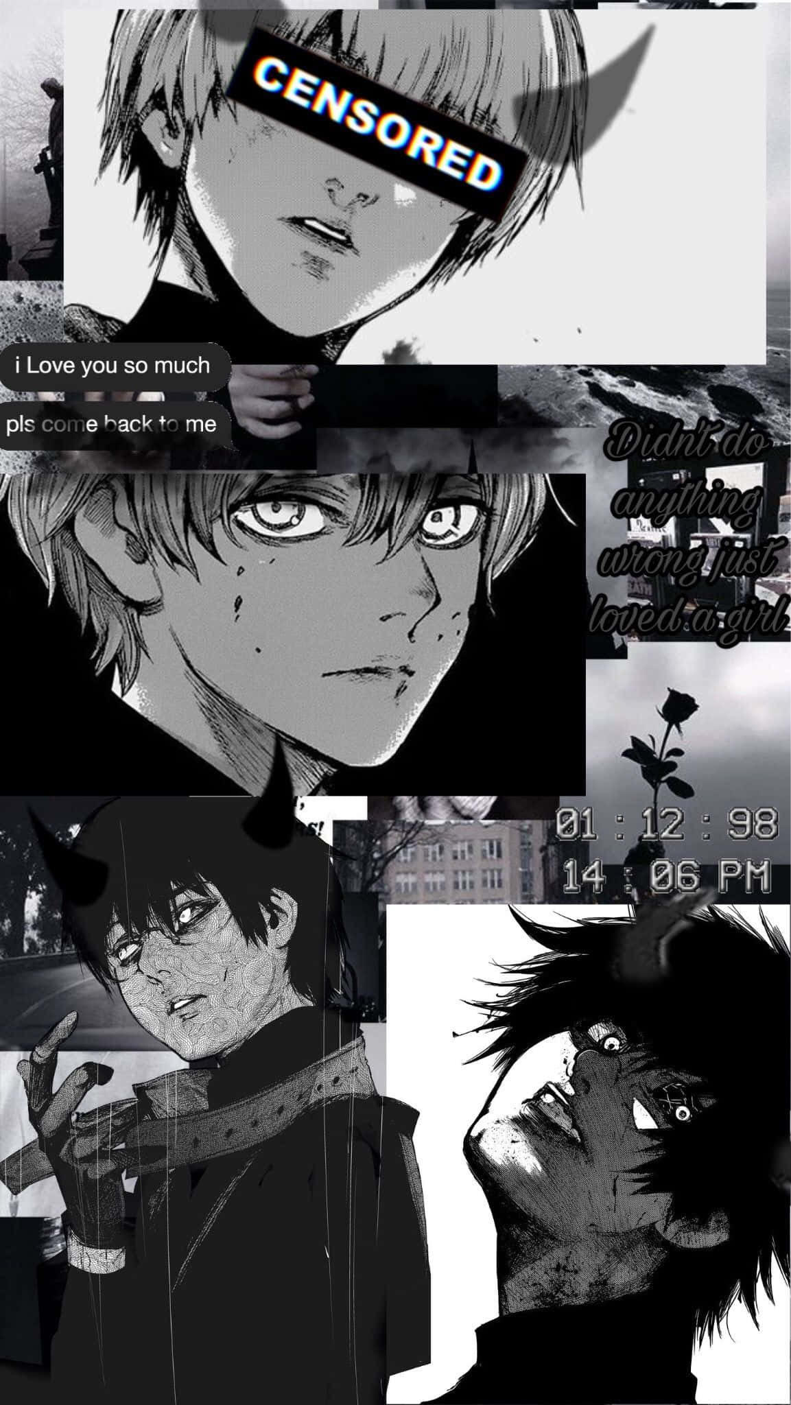 Kaneki Sad, black and white, anime collage, Full HD Phone Wallpaper