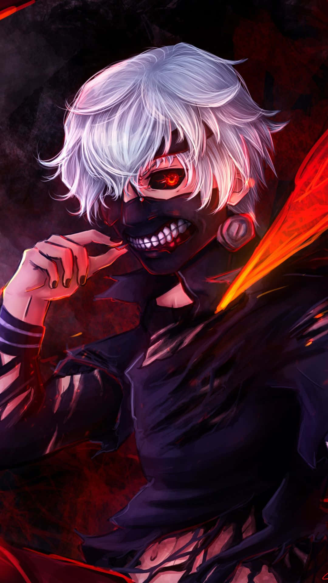 Kaneki Sad, white hair, glowing red eyes, Full HD Phone Wallpaper