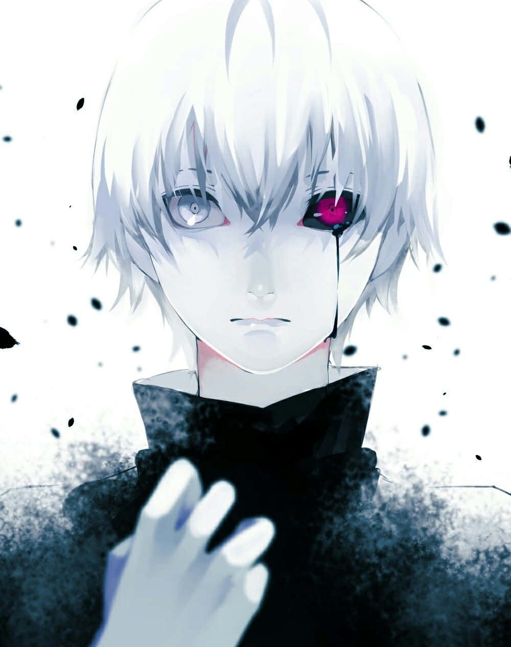 Kaneki Sad, white hair, glowing pink eye, SD Phone Wallpaper