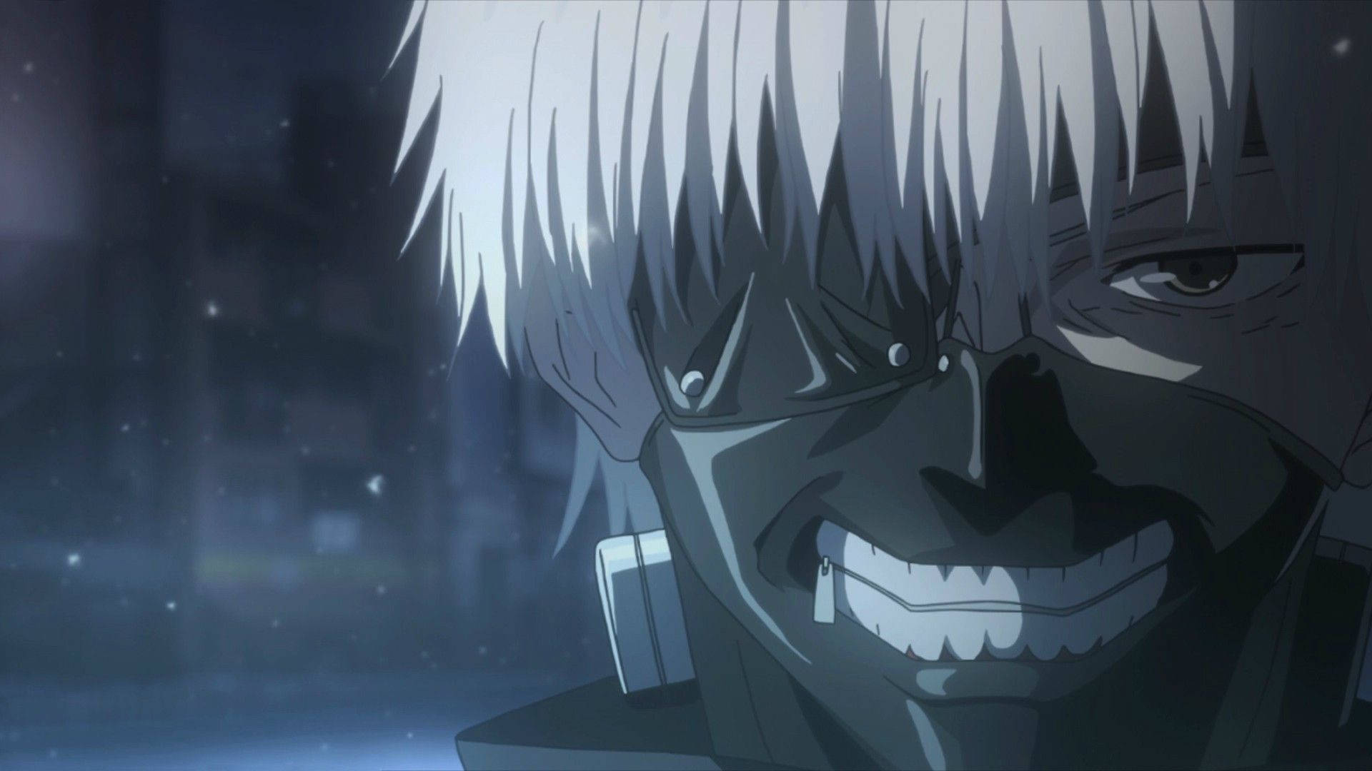 Kaneki, spiky white hair, wide grin, Full HD Desktop Wallpaper
