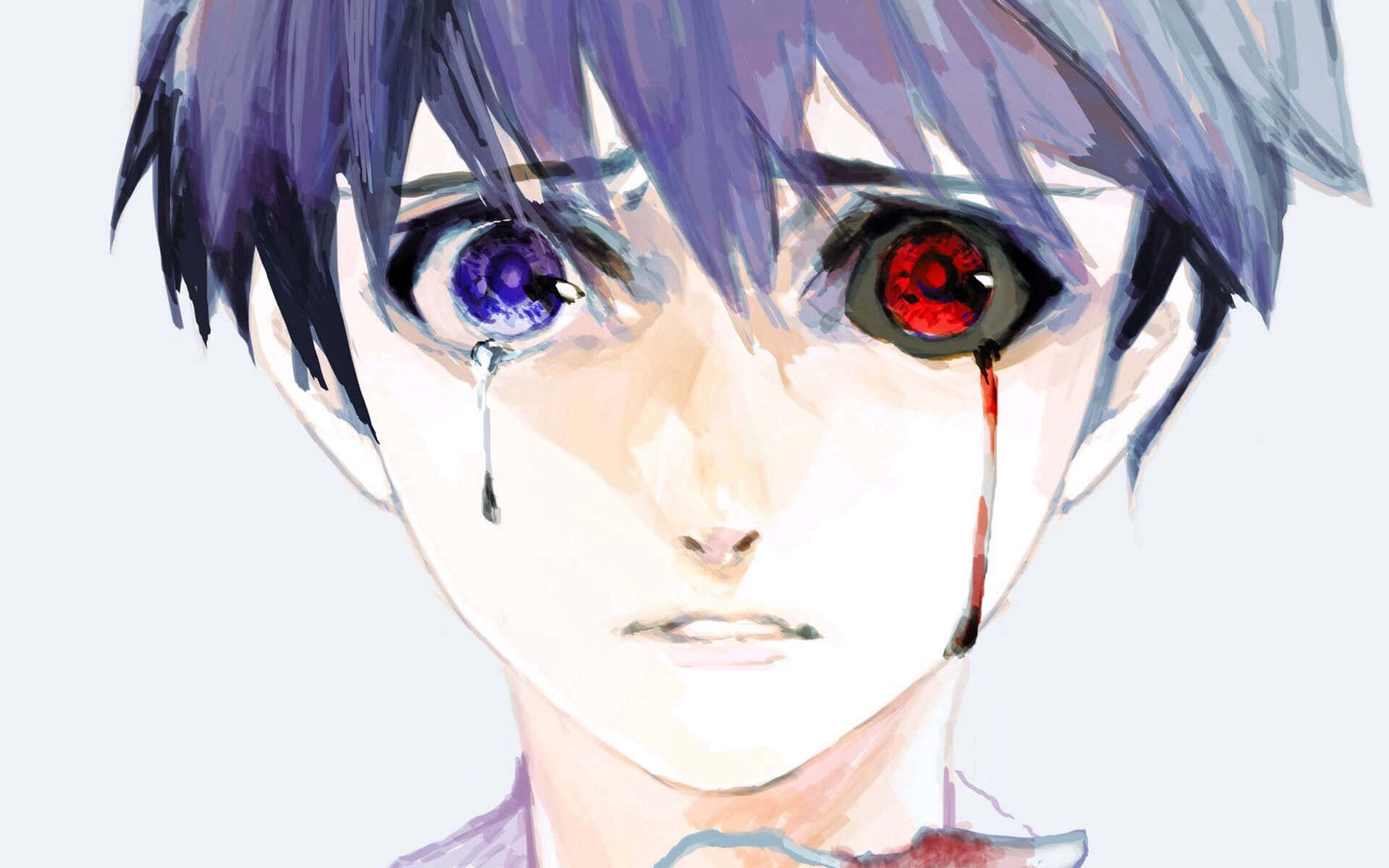 Kaneki Sad, anime character, mismatched glowing eyes, Full HD Desktop Wallpaper