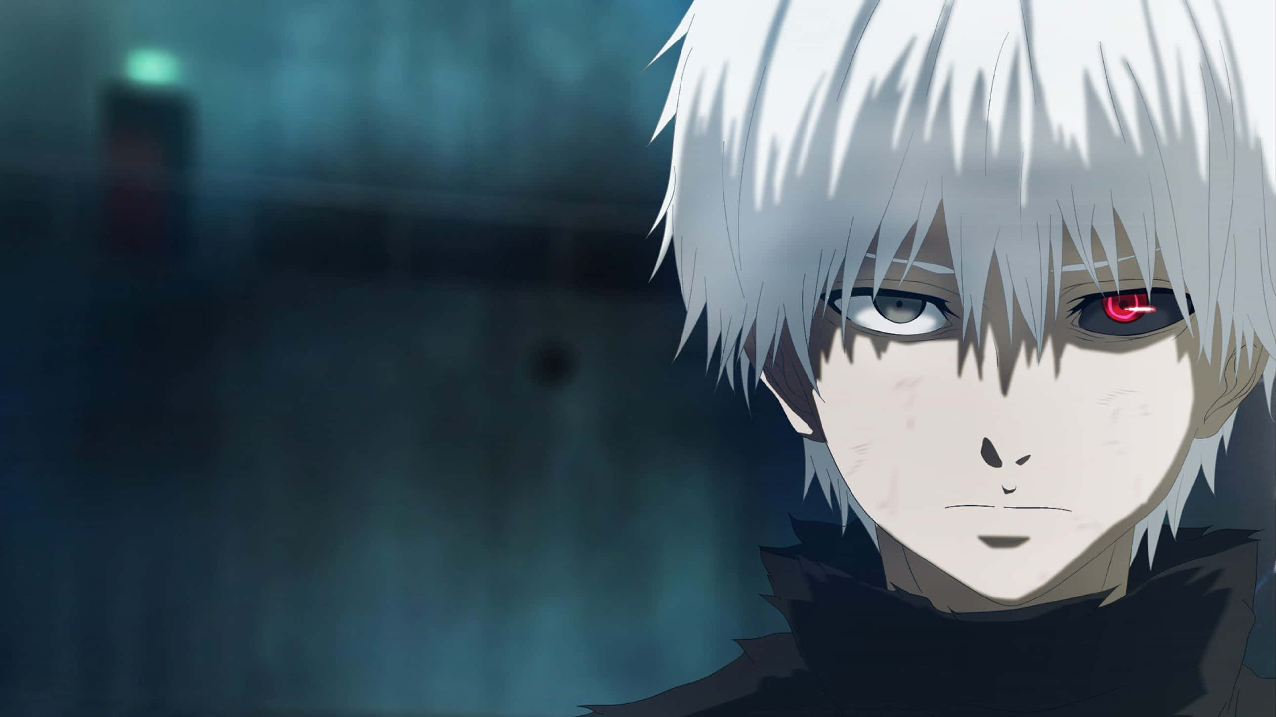 Kaneki, white hair, glowing red eye, 2K Desktop Wallpaper