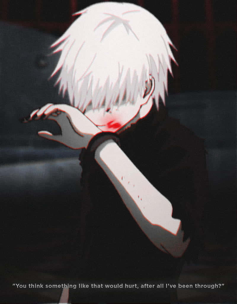 Kaneki, white-haired anime character, glowing red eyes, SD Phone Wallpaper