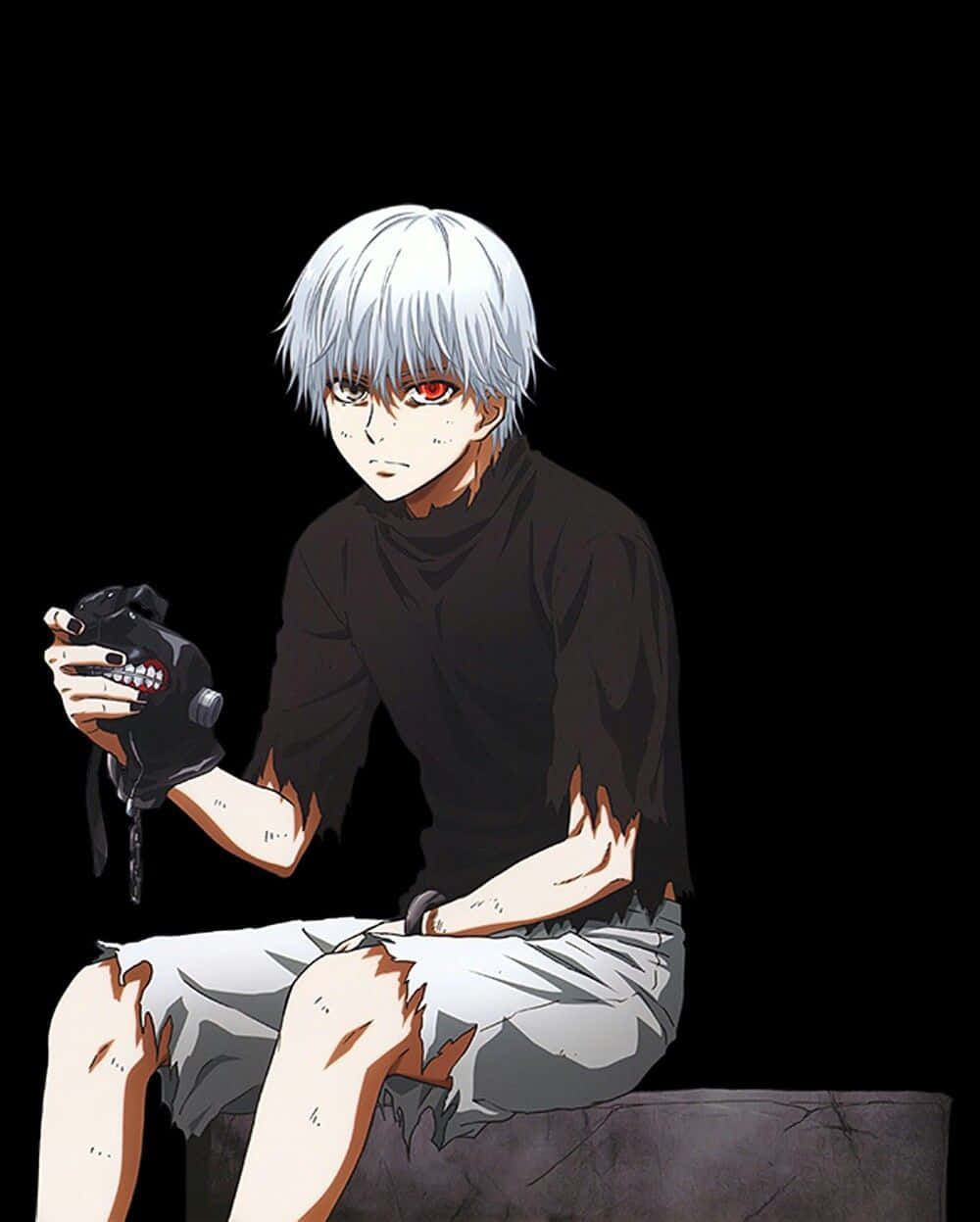 Kaneki, silver-haired anime boy, red eyes, SD Phone Wallpaper