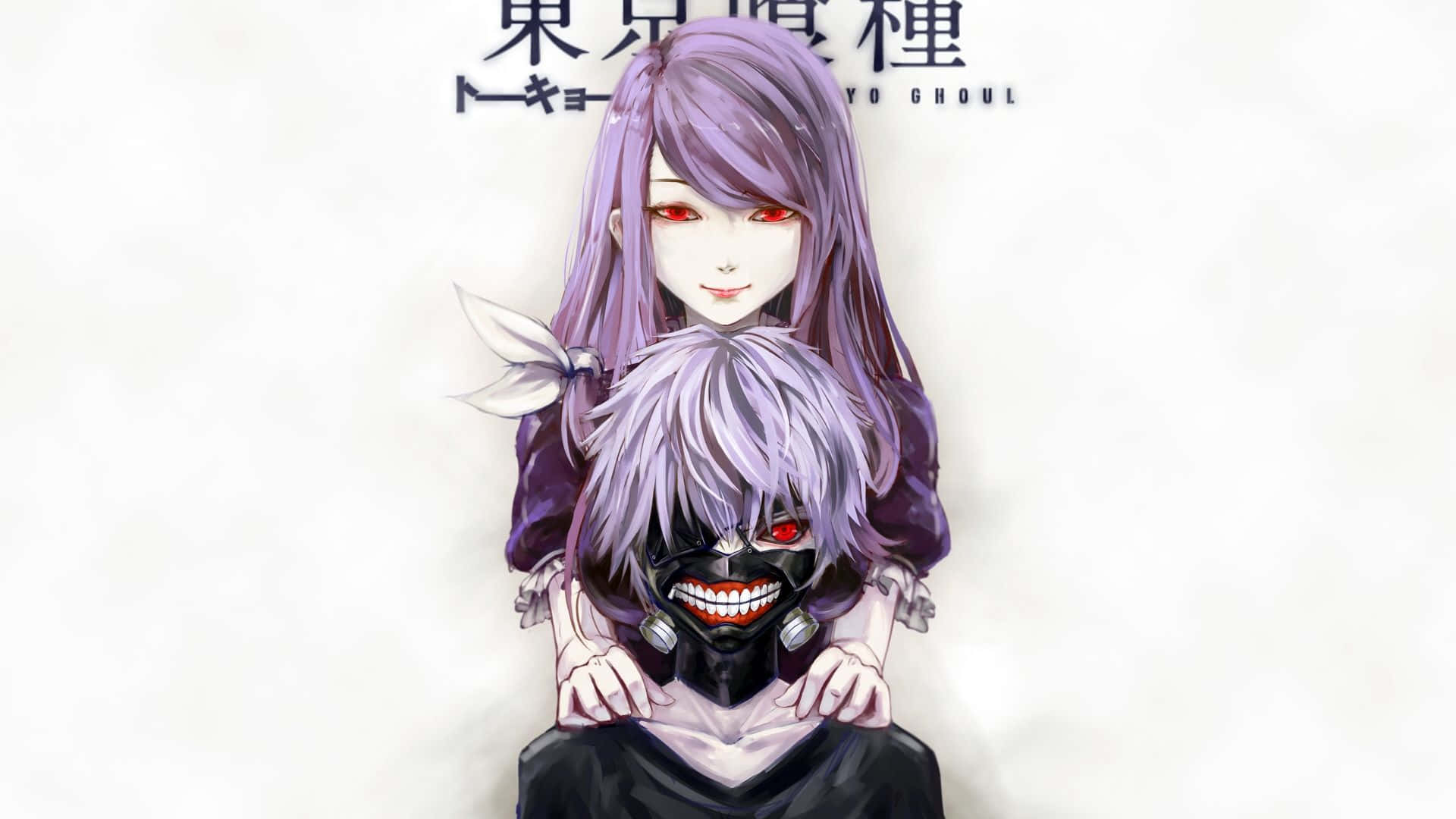 Kaneki, purple-haired anime girl, red eyes, Full HD Desktop Wallpaper