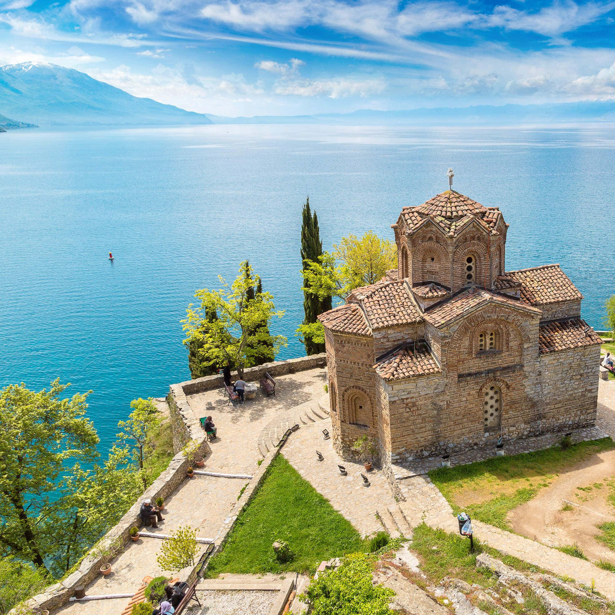 Kaneo, ancient stone church, terracotta roof, Full HD Desktop Wallpaper