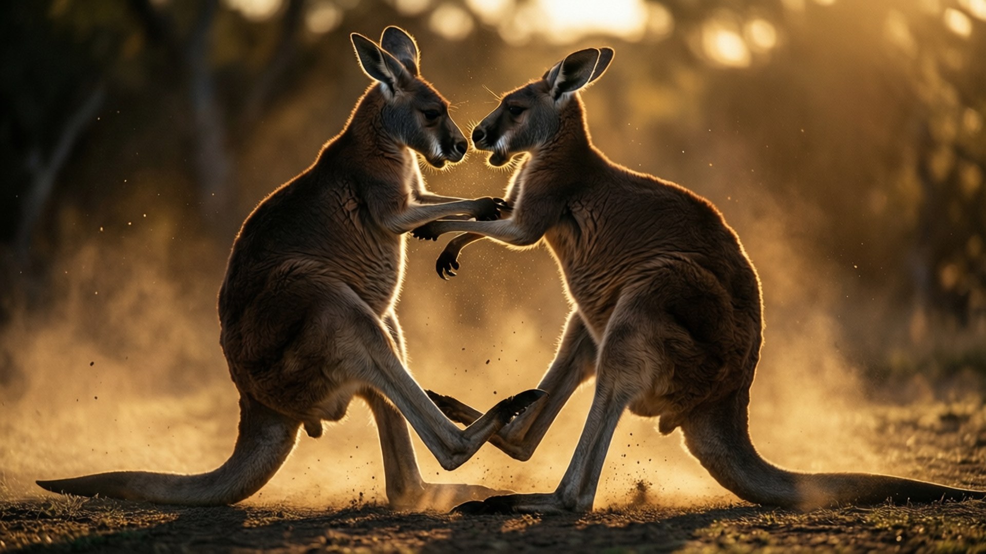 kangaroo, boxing duel, dusty arena, Full HD Desktop Wallpaper