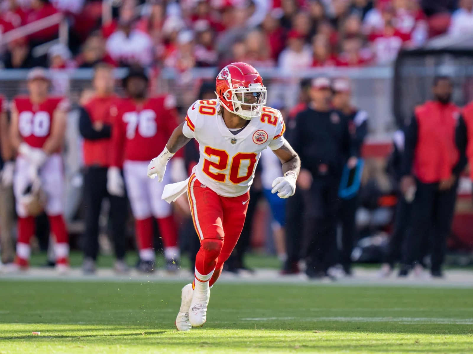 Kansas City Chiefs, red and white uniform, number 20, HD Desktop Wallpaper