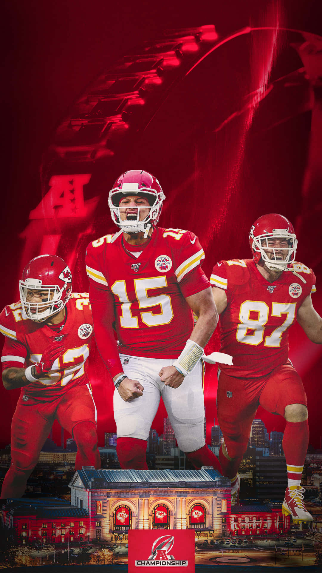 Kansas City Chiefs, red uniforms, glowing red stadium backdrop, Full HD Phone Wallpaper