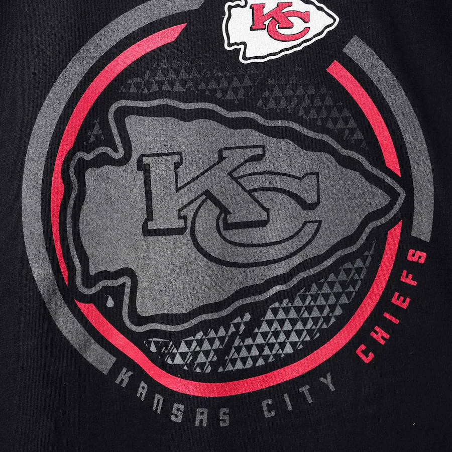 Kansas City Chiefs Logo, black t-shirt, red gray and white geometric patterns, SD Desktop Wallpaper