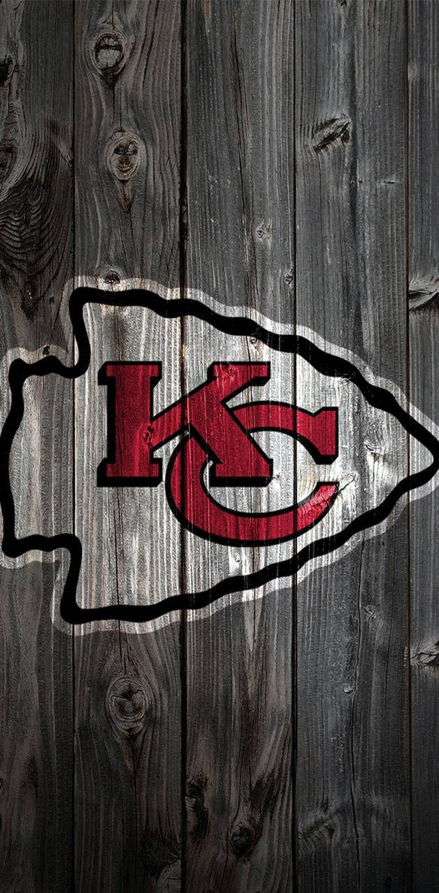 Kansas City Chiefs Logo, red and white, weathered gray wooden planks, HD Phone Wallpaper