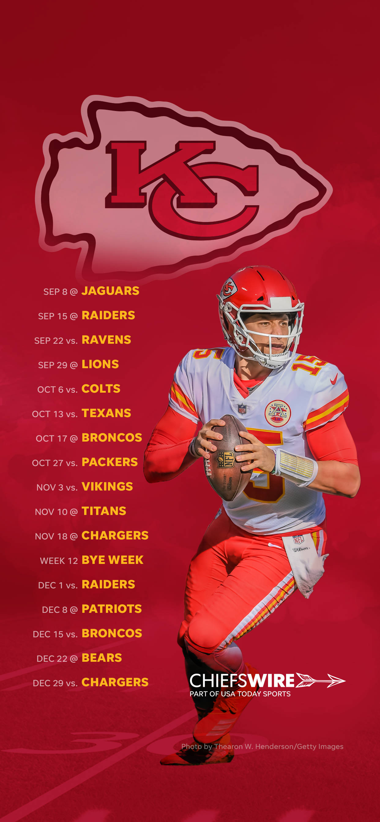 Kansas City Chiefs, red and gold uniform, football, 2K Phone Wallpaper