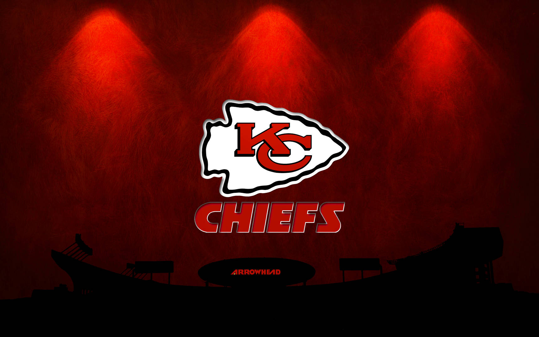 Kansas City Chiefs, red spotlights, dark stadium silhouette, HD Desktop Wallpaper