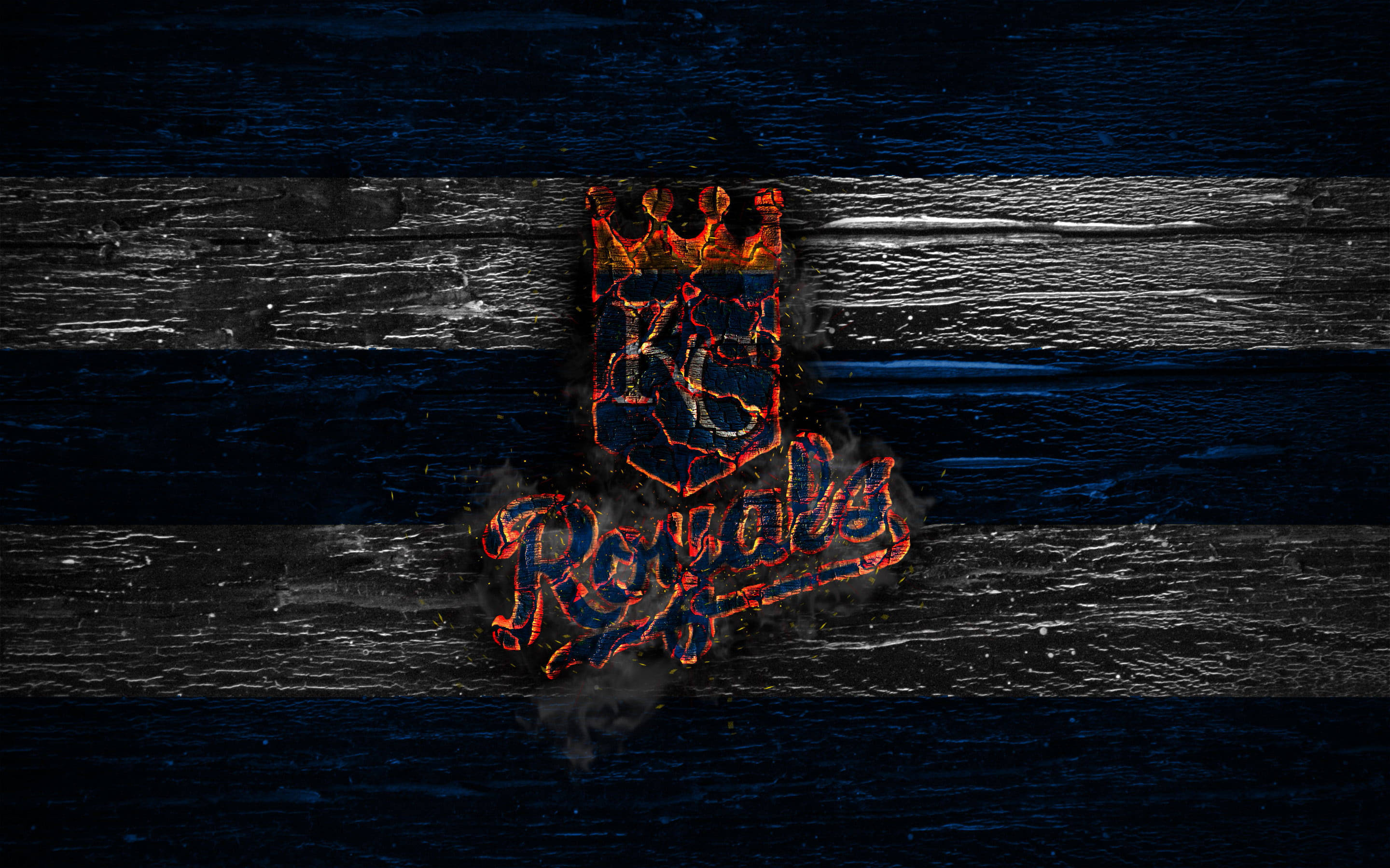 Kansas City Royals, fiery glowing, smoke, 2K Desktop Wallpaper