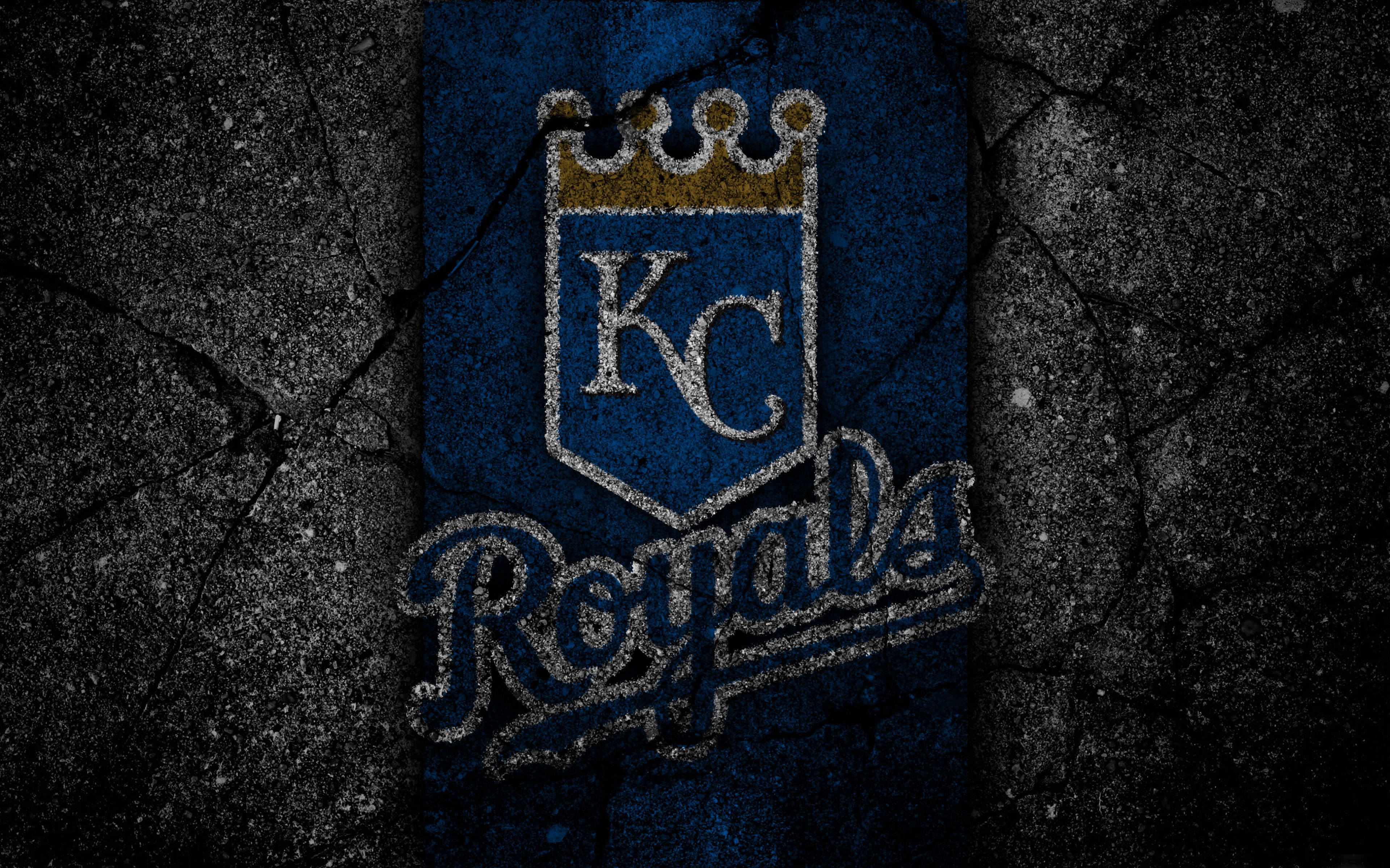 Kansas City Royals, logo, cracked asphalt, 4K Desktop Wallpaper