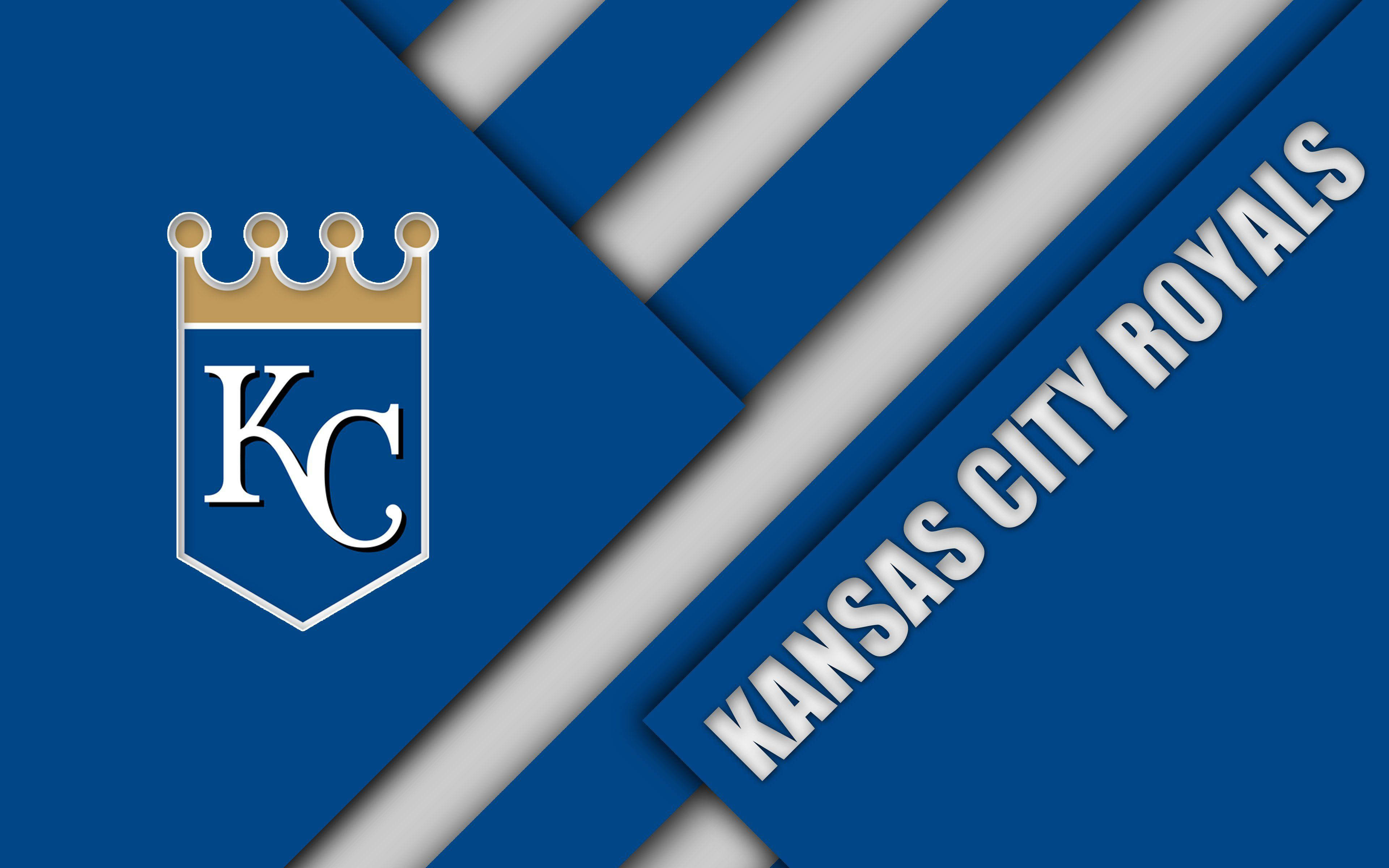 Kansas City Royals, blue logo, blue and white diagonal stripes background, 4K Desktop Wallpaper