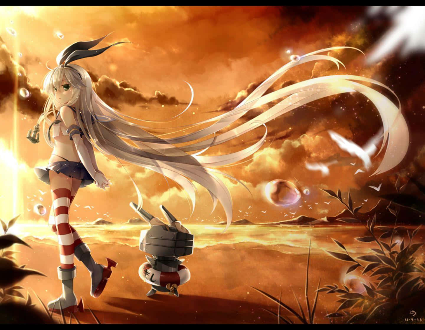 Kantai Collection, anime girl, long silver hair, HD Desktop Wallpaper