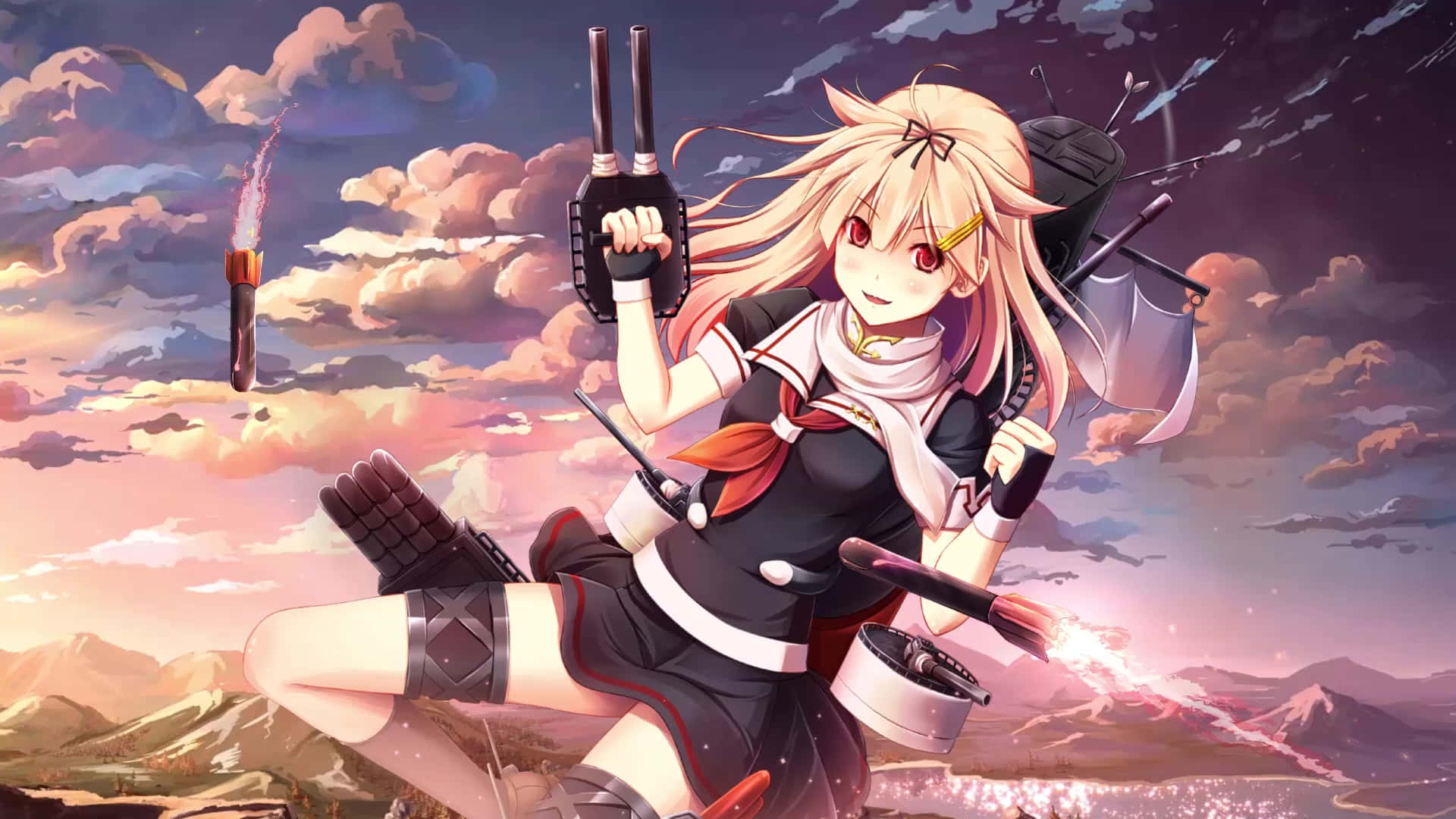 Kantai Collection, blonde hair, red eyes, Full HD Desktop Wallpaper