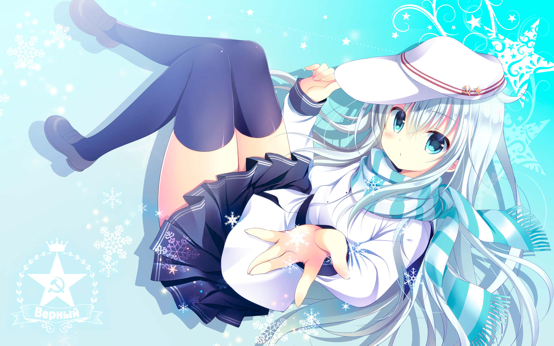 Kantai Collection, silver hair, blue eyes, Full HD Desktop Wallpaper