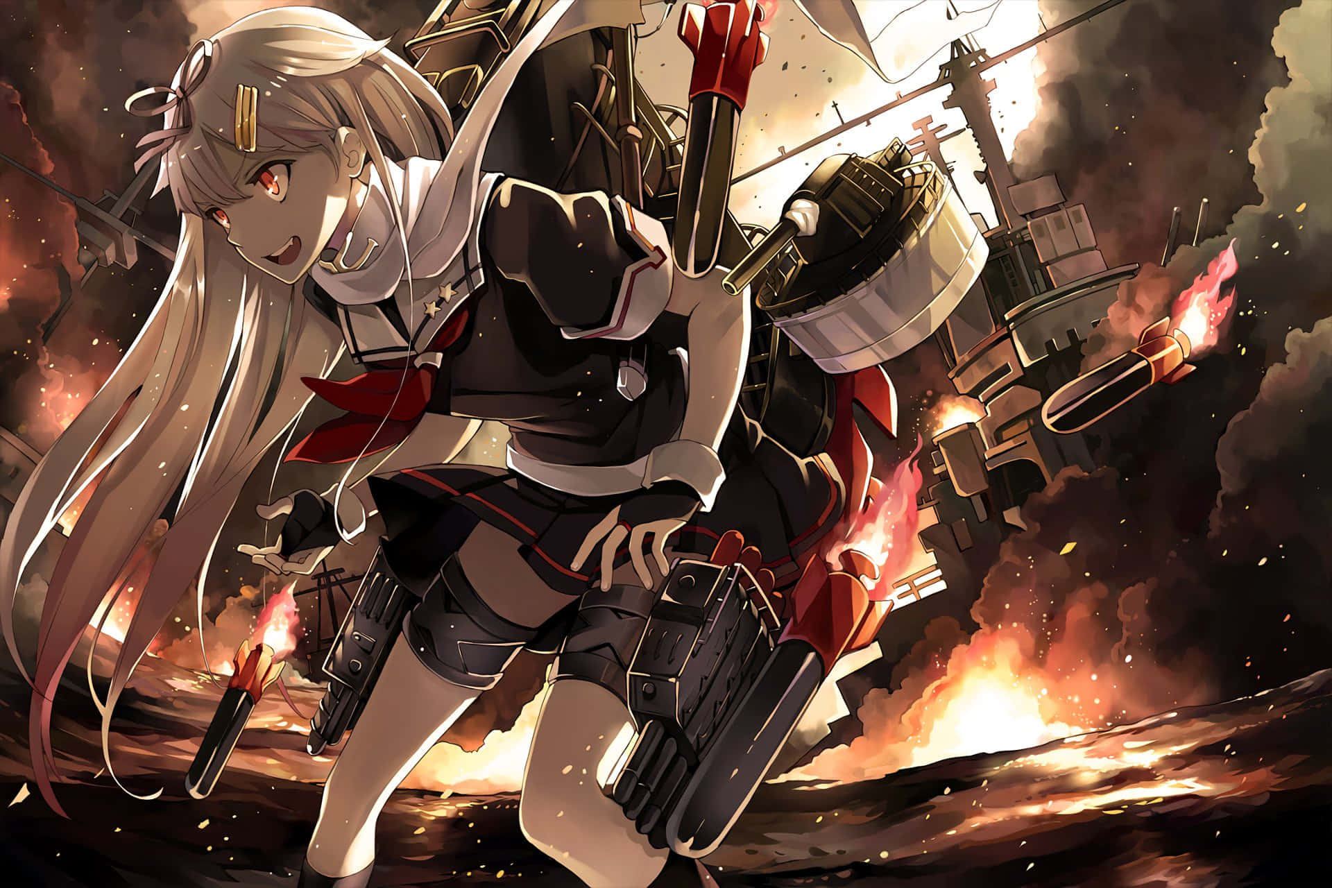 Kantai Collection, anime girl, white hair, Full HD Desktop Wallpaper