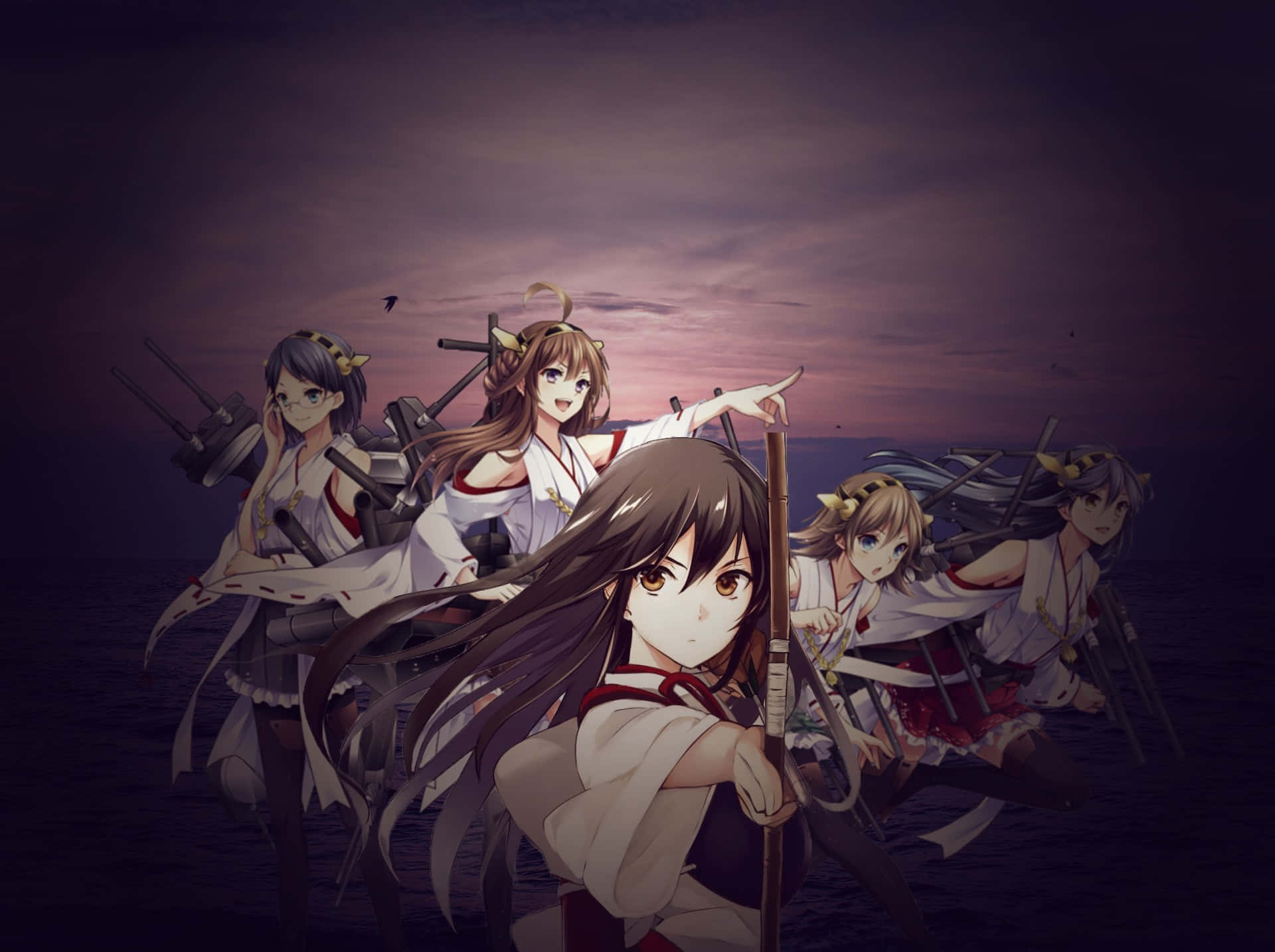 Kantai Collection, shrine maiden outfits, ship, Full HD Desktop Wallpaper