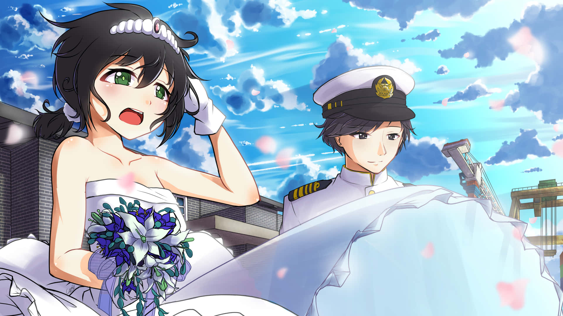 Kantai Collection, anime bride, white gown, Full HD Desktop Wallpaper