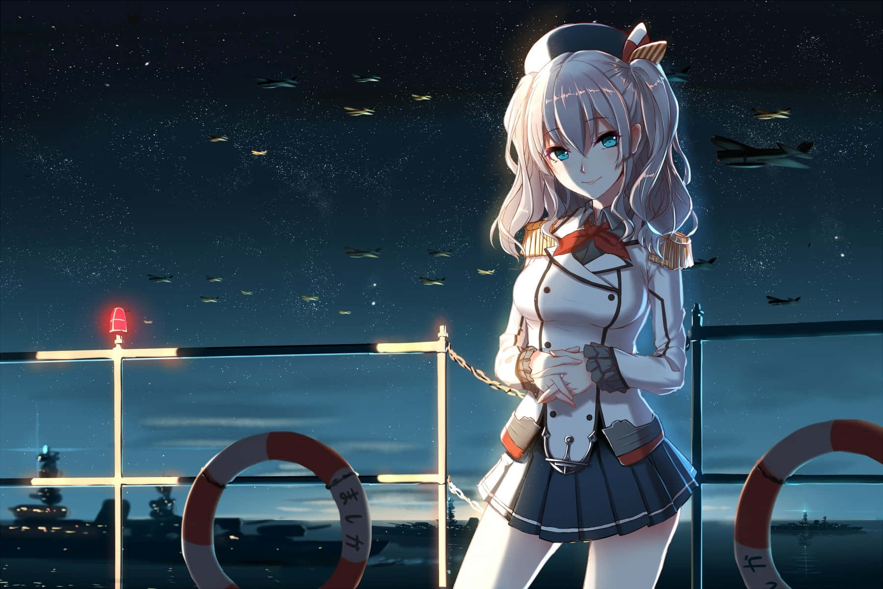 Kantai Collection, silver-haired anime girl, sailor uniform, HD Desktop Wallpaper