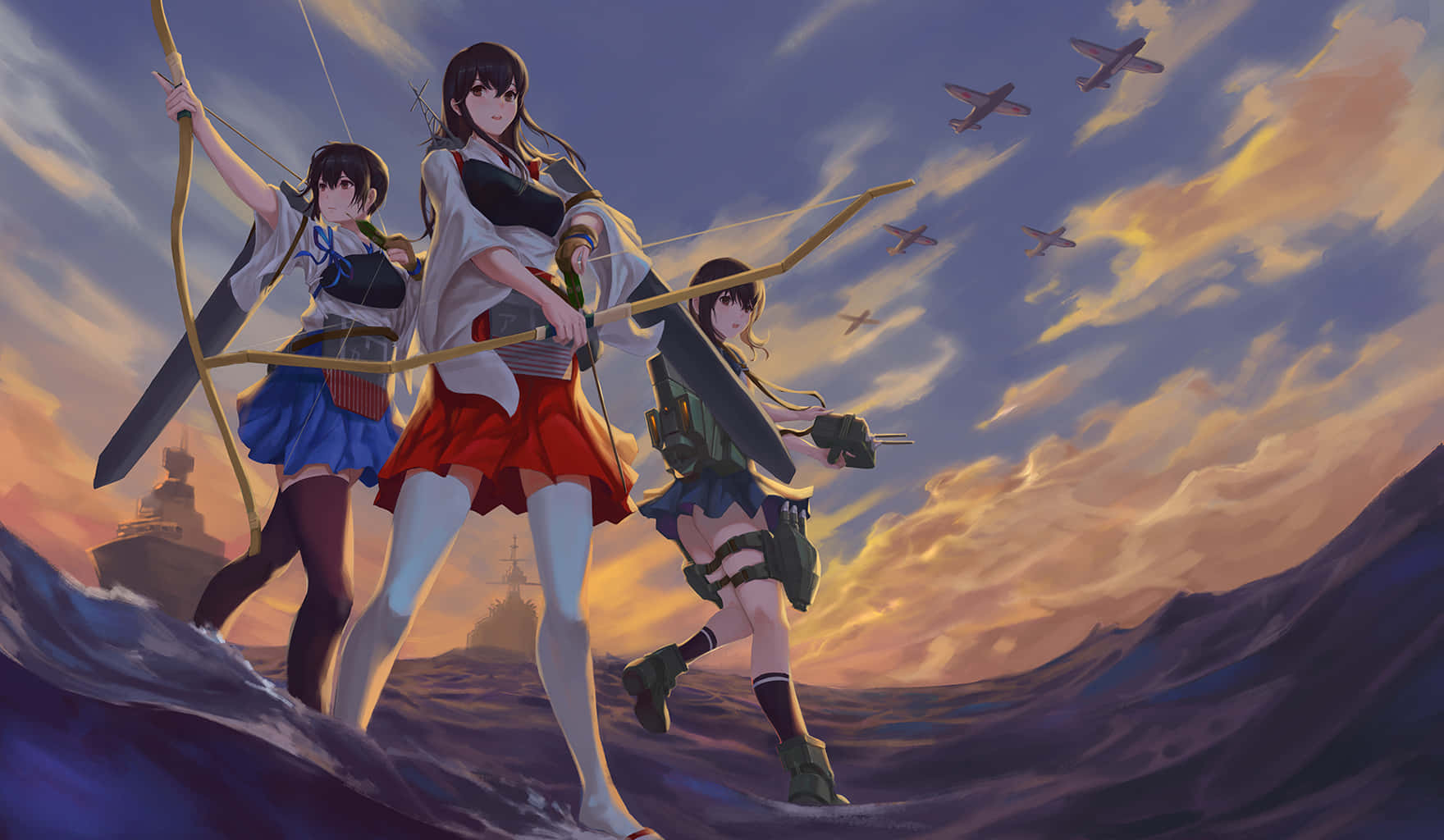 Kantai Collection, anime girls, school uniforms, HD Desktop Wallpaper