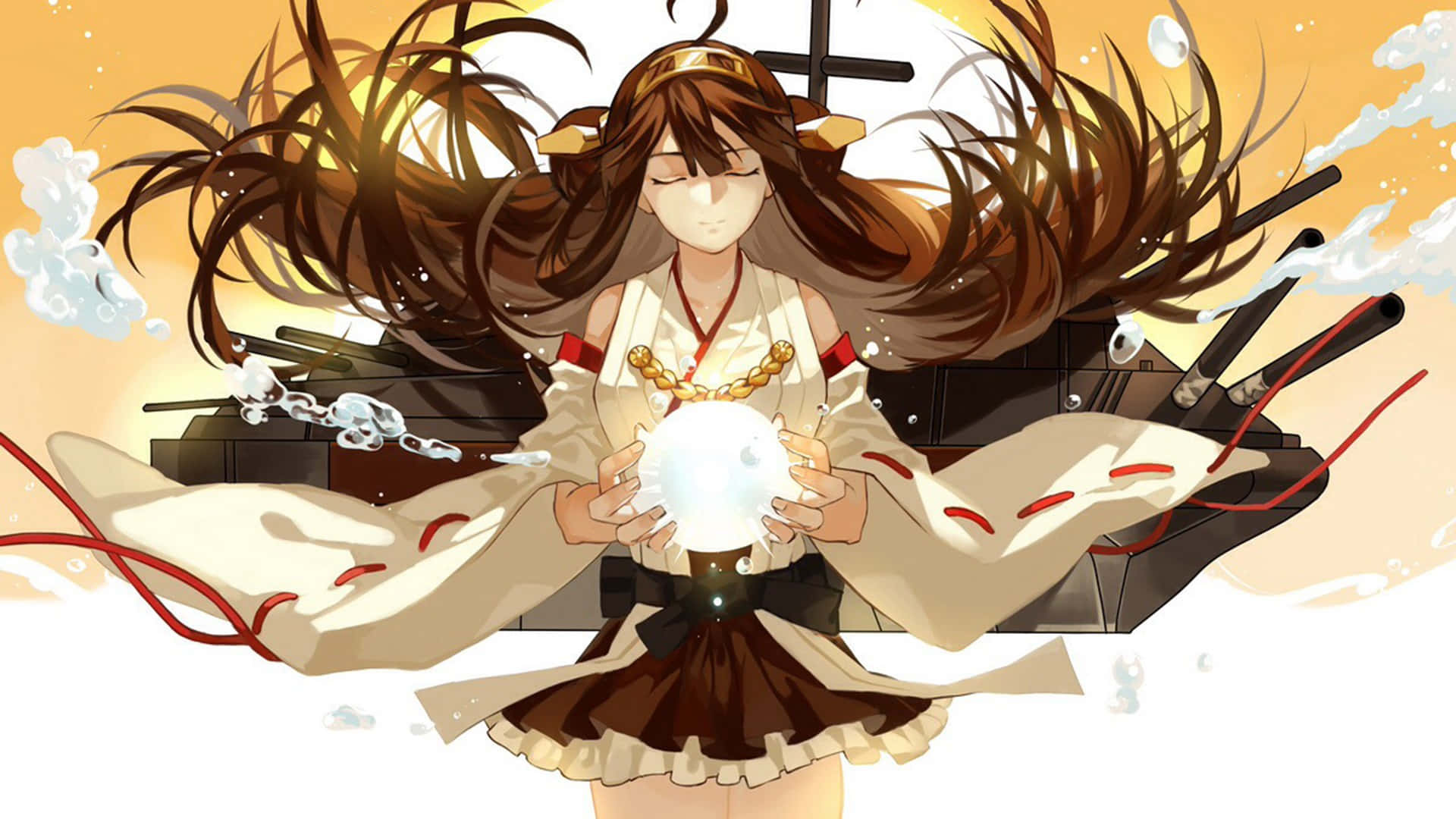 Kantai Collection, anime girl, flowing brown hair, Full HD Desktop Wallpaper