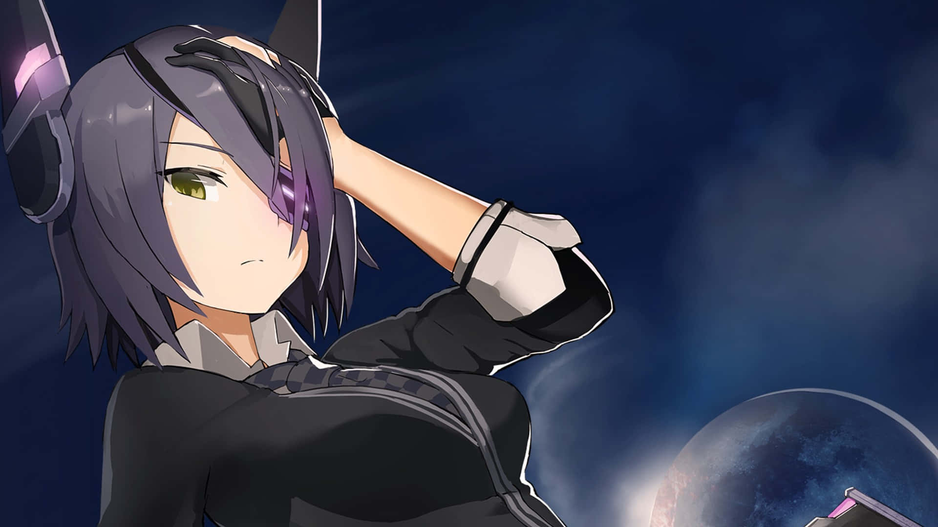 Kantai Collection, purple hair, green eyes, Full HD Desktop Wallpaper