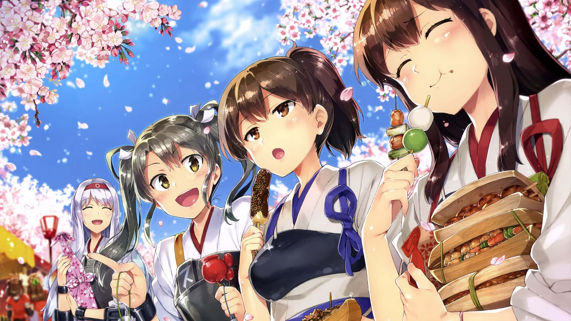 Kantai Collection, cherry blossom festival, pink petals, Full HD Desktop Wallpaper