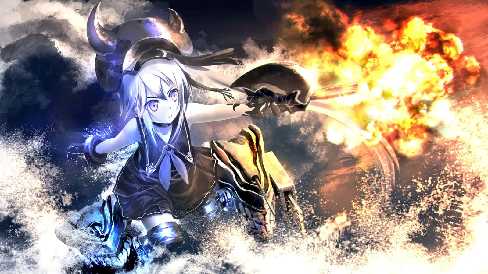 Kantai Collection, blue-haired anime girl, horns, HD Desktop Wallpaper
