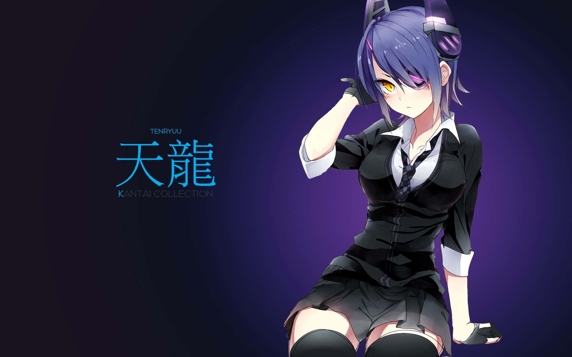 Kantai Collection, purple-haired anime girl, cat ears, Full HD Desktop Wallpaper