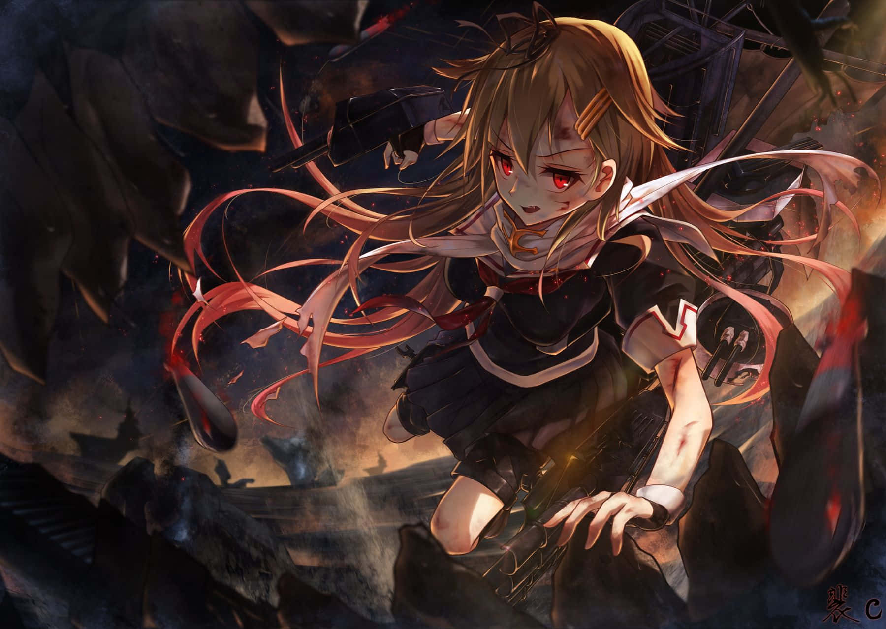 Kantai Collection, anime girl, red eyes, HD Desktop Wallpaper