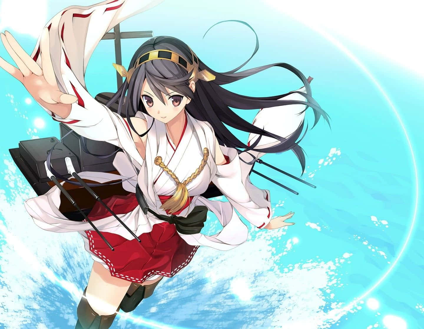 Kantai Collection, anime girl, white and red shrine maiden outfit, HD Desktop Wallpaper