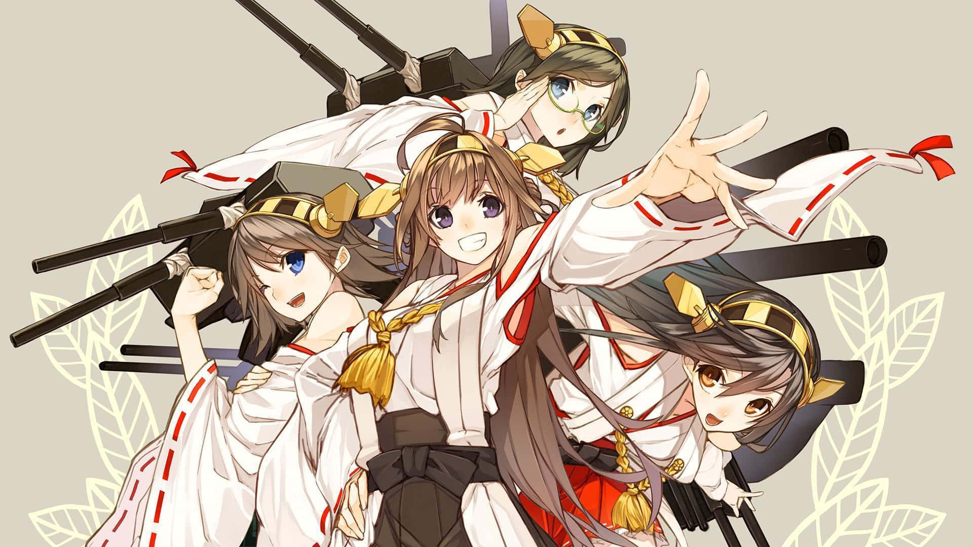 Kantai Collection, shrine maiden outfits, ship cannons, Full HD Desktop Wallpaper