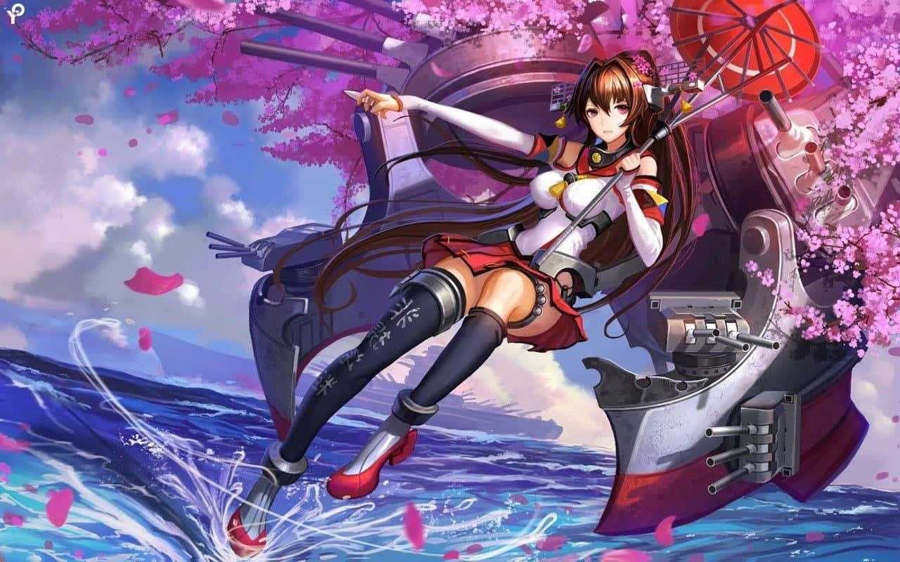 Kantai Collection, warship, cherry blossoms, HD Desktop Wallpaper