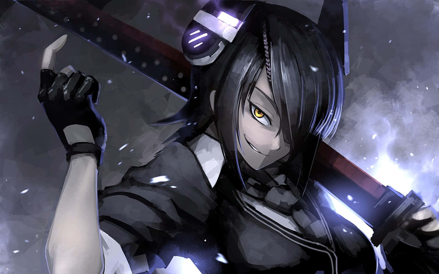 Kantai Collection, dark-haired anime warrior, glowing yellow eyes, HD Desktop Wallpaper