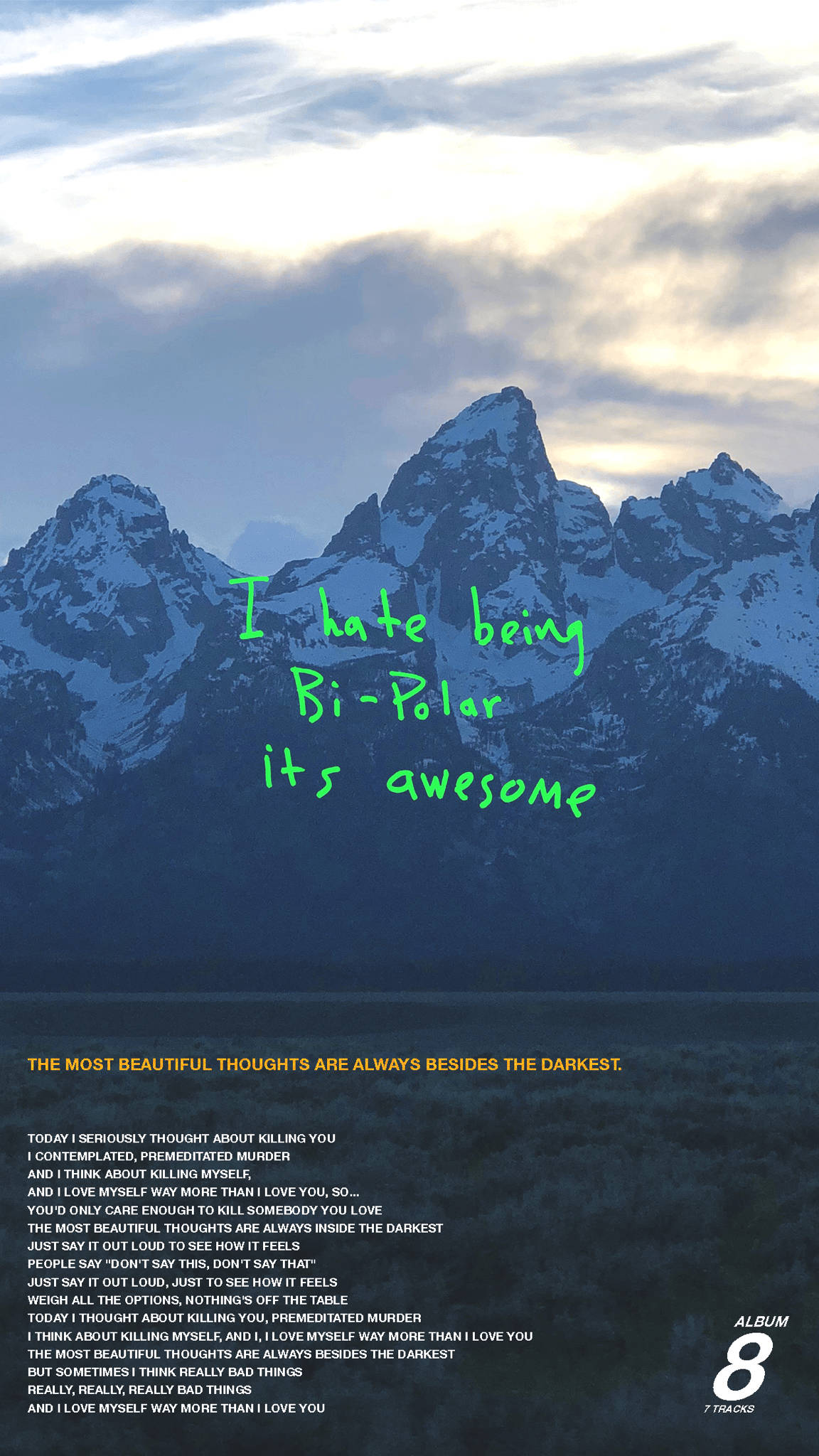 Kanye West Album Cover, snow-capped mountains, cloudy sky, Full HD Phone Wallpaper