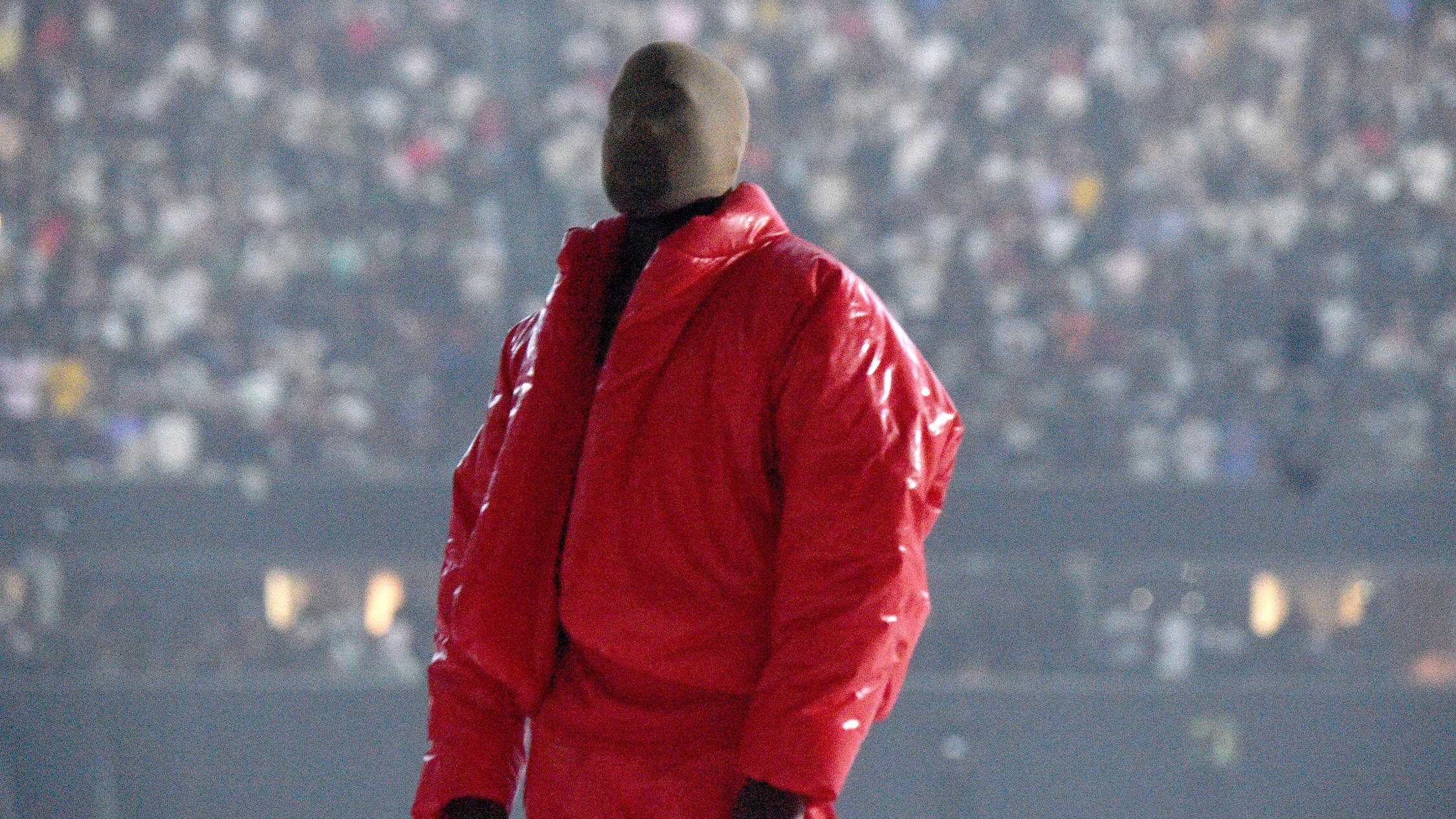 Kanye West Donda, shiny red jacket, beige mask, Full HD Desktop Wallpaper