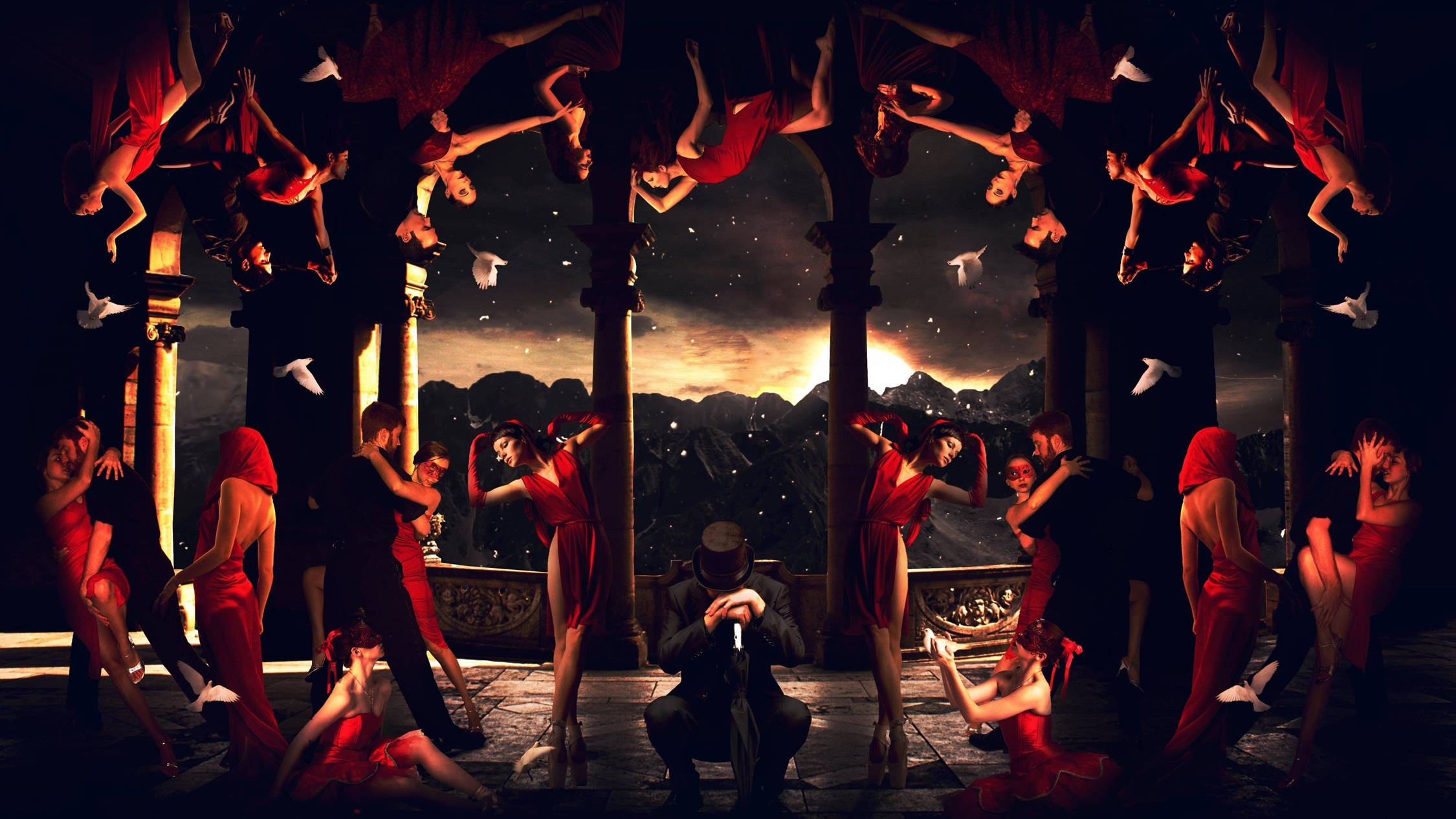 Kanye West, Donda, red gowns, Full HD Desktop Wallpaper