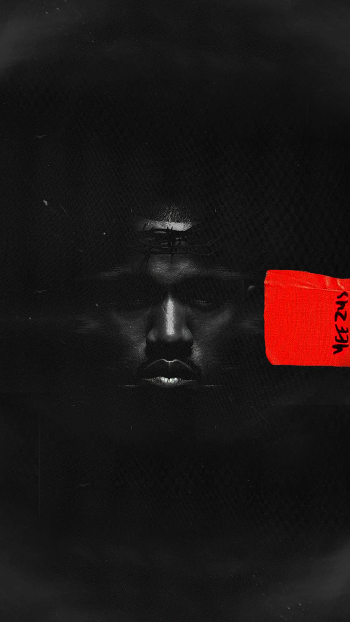 Kanye West, black and white portrait, shadow, 2K Phone Wallpaper
