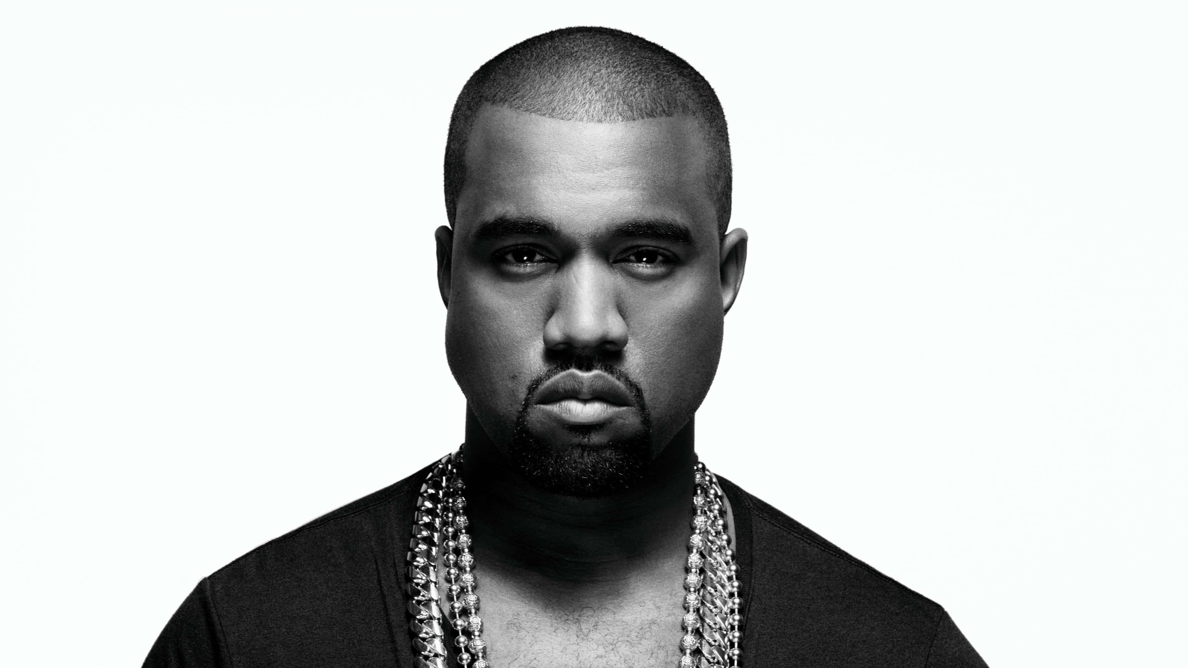 Kanye West, black and white portrait, plain white background, 4K Desktop Wallpaper