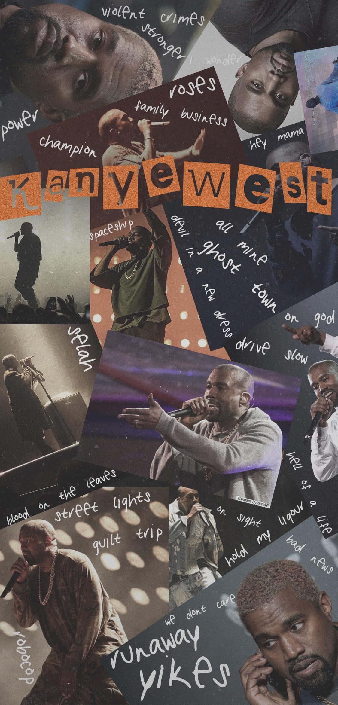 Kanye West, collage aesthetic, bold orange text, Full HD Phone Wallpaper