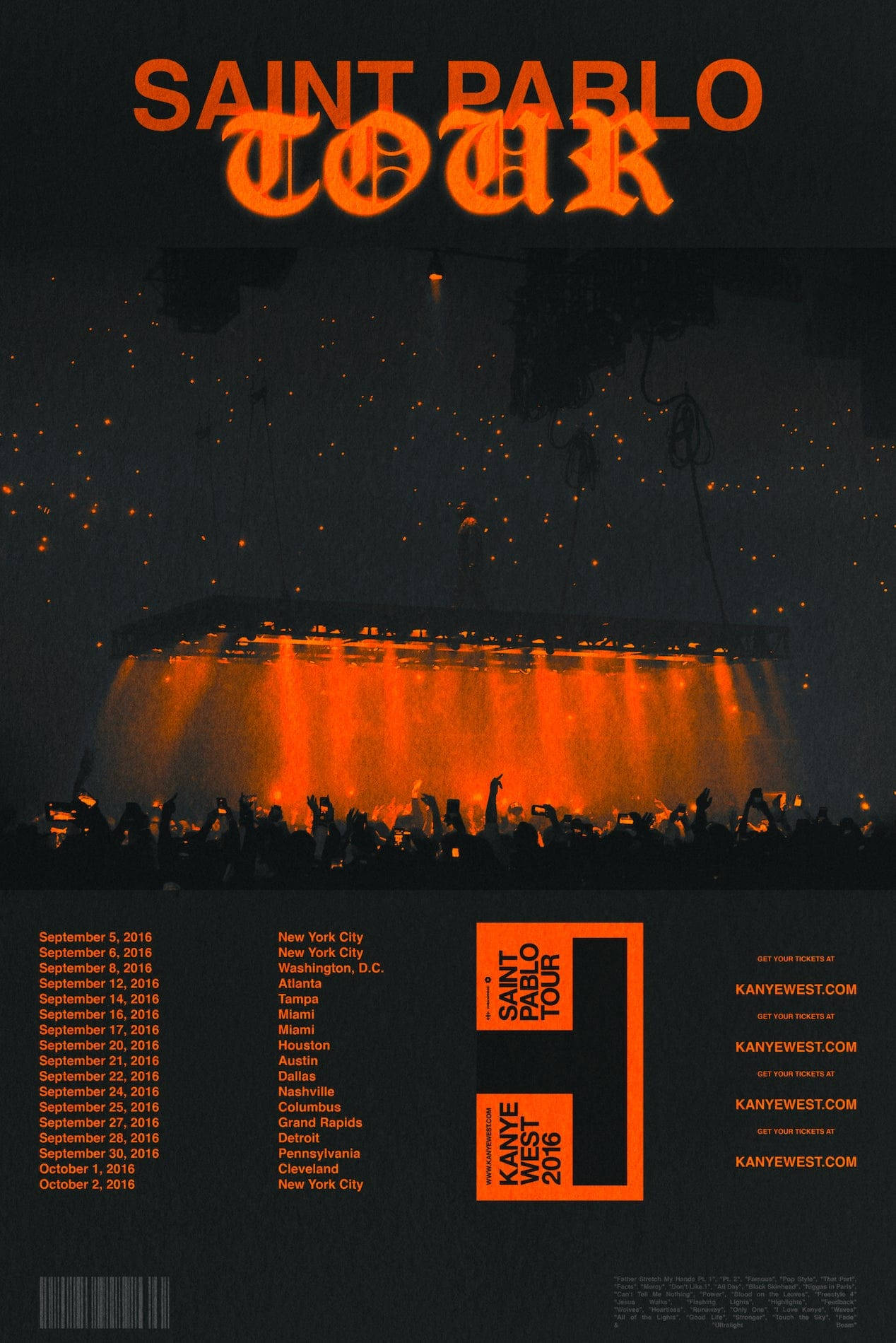 Kanye West Saint Pablo, fiery orange concert stage, glowing lights, HD Phone Wallpaper