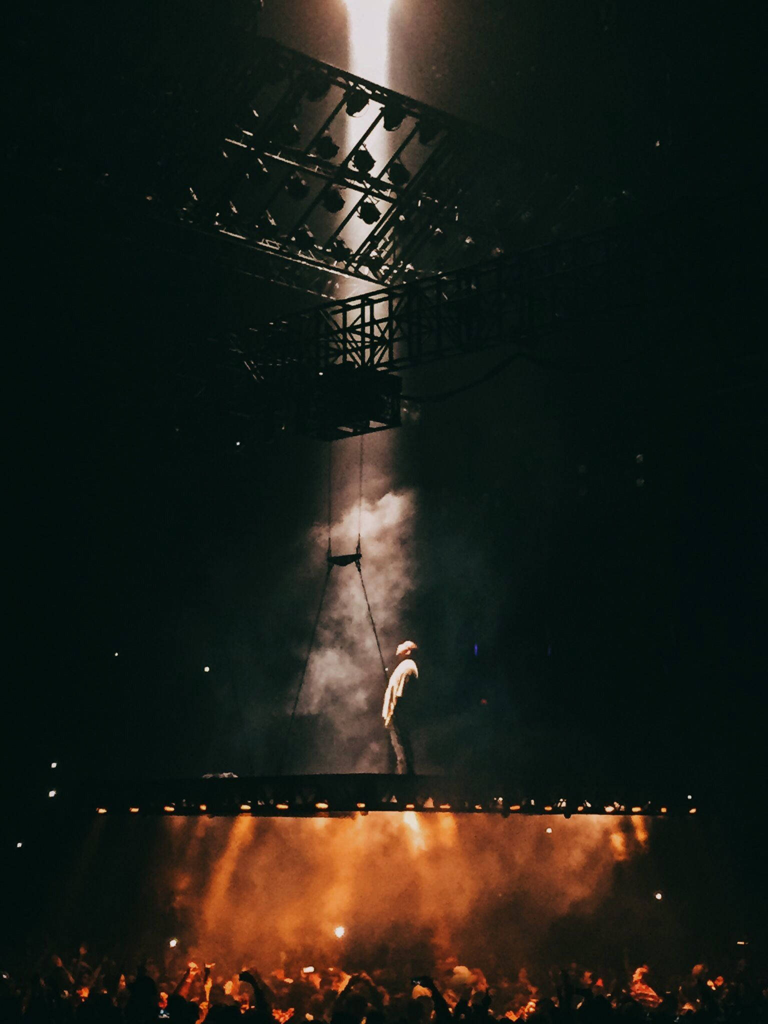 Kanye West Saint Pablo, dimly lit stage, warm orange light, Full HD Phone Wallpaper