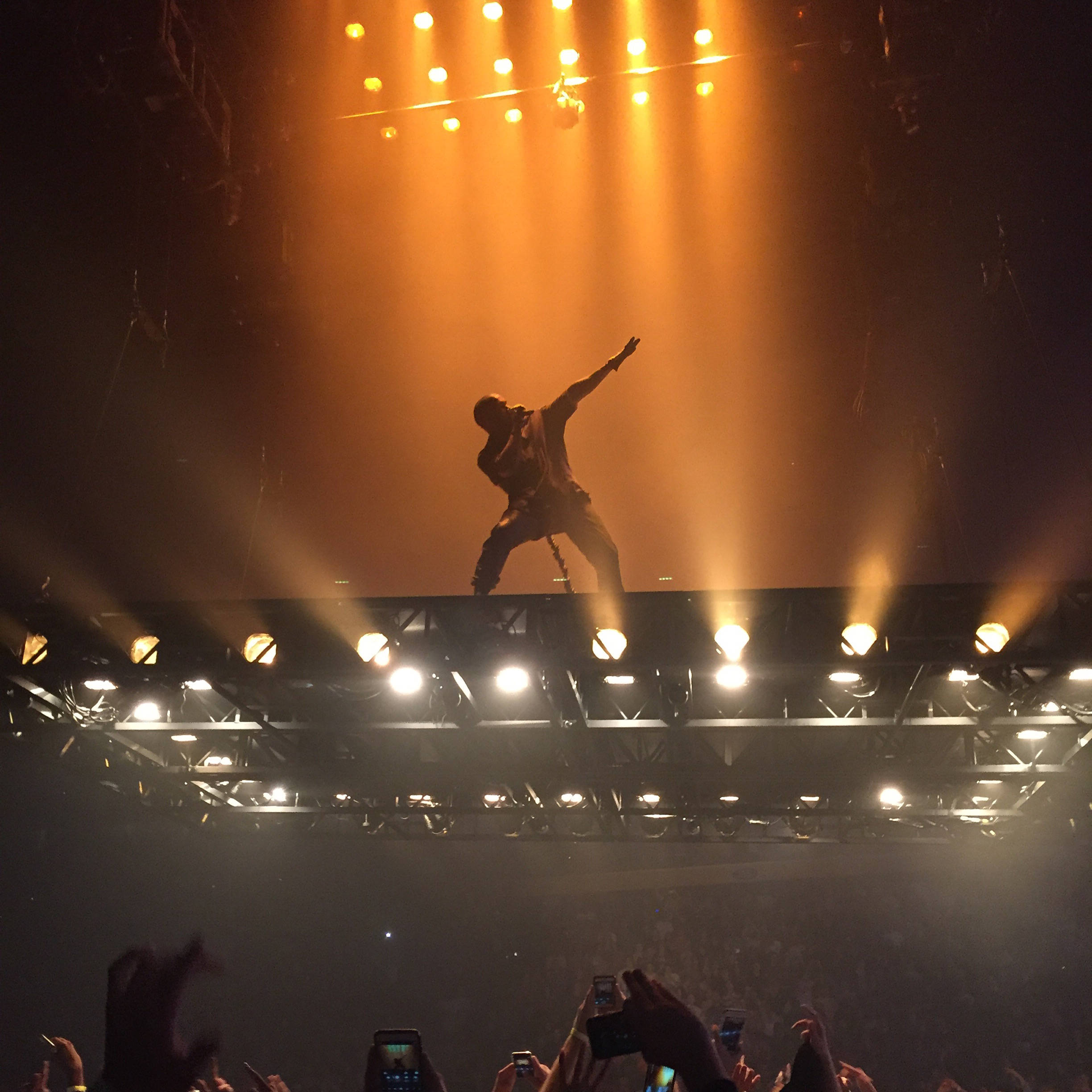 Kanye West Saint Pablo, silhouetted performer, lit stage, Full HD Desktop Wallpaper