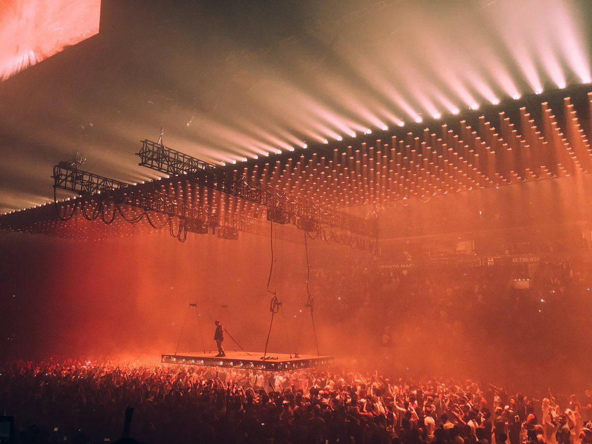 Kanye West Saint Pablo, floating stage, fiery orange light, SD Desktop Wallpaper