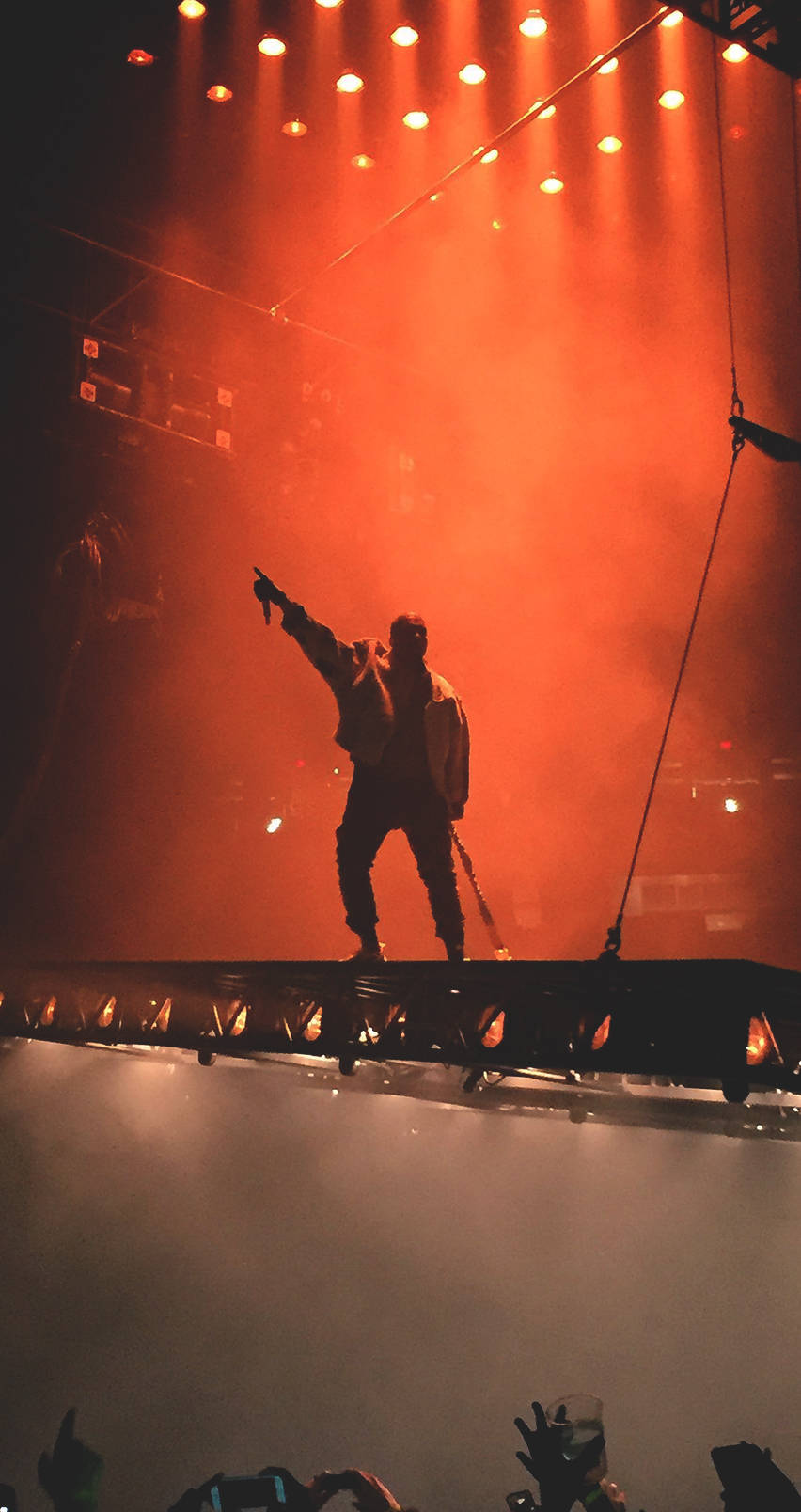 Kanye West Saint Pablo, raised stage, intense orange stage lights, HD Phone Wallpaper
