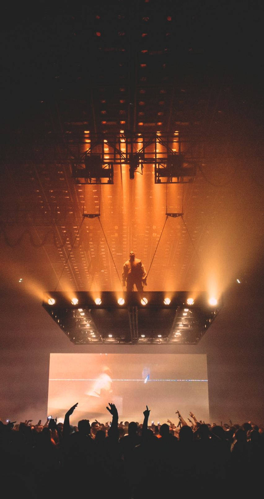 Kanye West Saint Pablo, suspended stage, warm orange lights, HD Phone Wallpaper